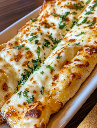 Indian naan bread with garlic butter and sauces on wooden table. AI Generative.の写真素材