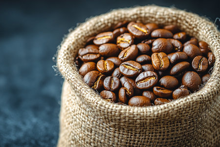 Burlap sack with coffee beans. Generative AI.の写真素材