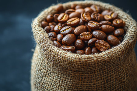 Burlap sack with coffee beans. Generative AI.の写真素材