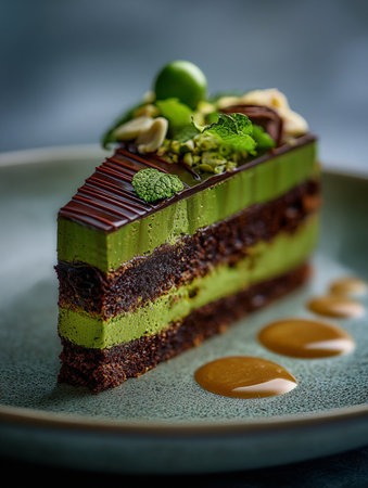 Green matcha pistachio cake, Dubai chocolate style. AI Generative.の写真素材