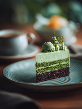 Green matcha pistachio cake, Dubai chocolate style. AI Generative.の写真素材