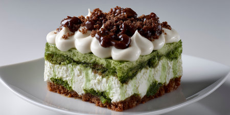 Matcha Tiramisu, Italian Tiramisu Cake with Matcha Green Tea. AI Generative.の写真素材