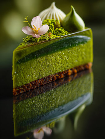 Dark Chocolate cake with cream and pistachio, dubai chocolate style.の写真素材