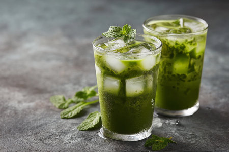 Ready for drink with iced matcha green tea. Generative AI.の写真素材