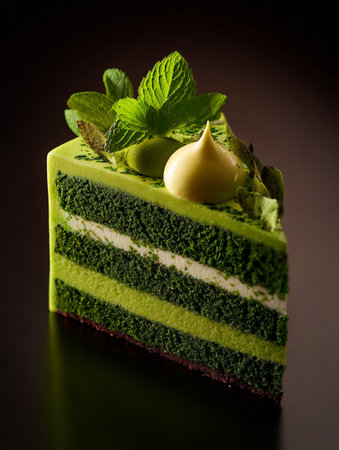 Green matcha pistachio cake, Dubai chocolate style. AI Generative.の写真素材