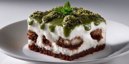 Matcha Tiramisu, Italian Tiramisu Cake with Matcha Green Tea. AI Generative.の写真素材