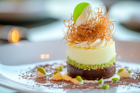 Dubai chocolate dessert with kataifi and pistachio paste. AI Generative.の写真素材