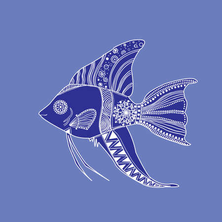 Ornamental illustration of blue fishのイラスト素材