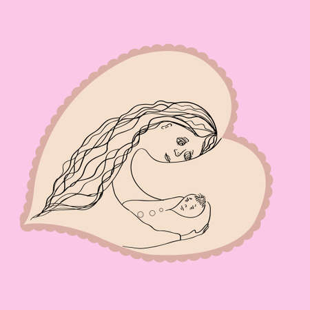 Illustration of mother with baby in the heartのイラスト素材