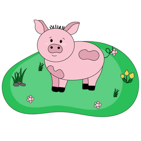 Farm cute animal. Piggy in cartoon style. Vector illustration in flatのイラスト素材