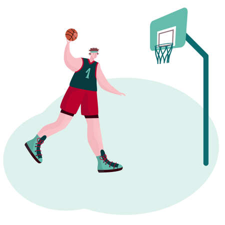Flat basketball player. Cartoon athlete man . Character sportsman with ball. Vector illustrationのイラスト素材