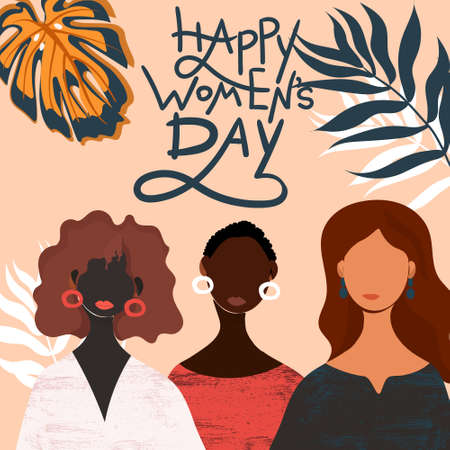The concept of the females empowerment movement. Three women for card on International woman day....