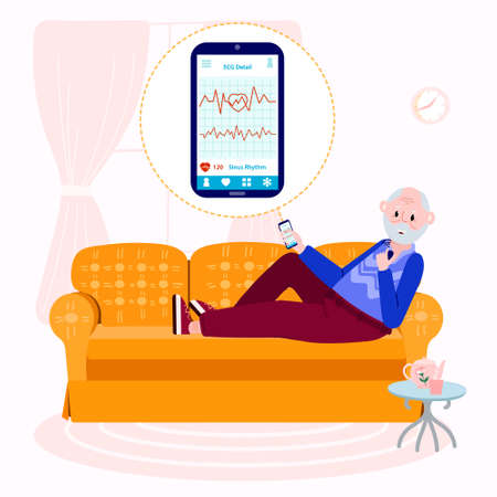 Wireless ECG Monitoring at Home for Patients with Chronic Care Conditions. Remote Patient Monitoring with Heart and Lung sounds Recordings.のイラスト素材