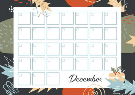 Calendar on December without Data for planner or diary. Printable Timetable for month at winter geometric background. Daily Schedule template on abstract pattern.のイラスト素材