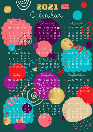 2021 Wall Calendar in abstract background. Printable Monthly calendar on Geometric pattern for office or home.のイラスト素材