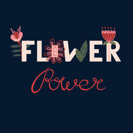 Flower Power quote with flowers for t-shirt. Spring or summer text for sticker, textile or wallpaper.のイラスト素材