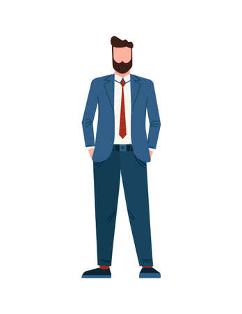 Businessman in suit. Caucasian male standing. Tall Young Manager. Handsome full growth Guy.のイラスト素材