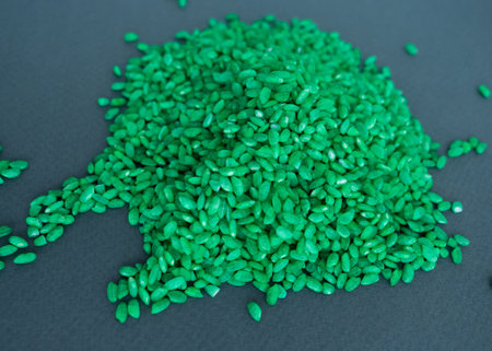 photo pile of rice, mountain of rice grain colored green.