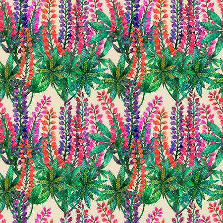 An intricate design with flowers and leaves on a beige backdropの写真素材