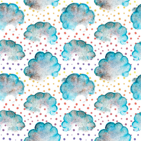 Seamless cloud and dot pattern on white backgroundの写真素材