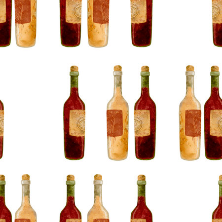 This is an Illustration featuring a Pattern of Vintage Wine Bottles, perfect for art enthusiastsの写真素材