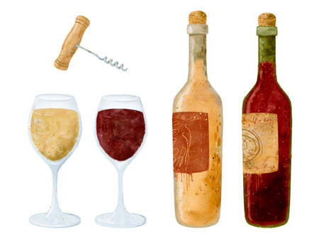An Elegant Illustration Featuring Wine Bottles and Glasses Perfect for Celebration Eventsの写真素材
