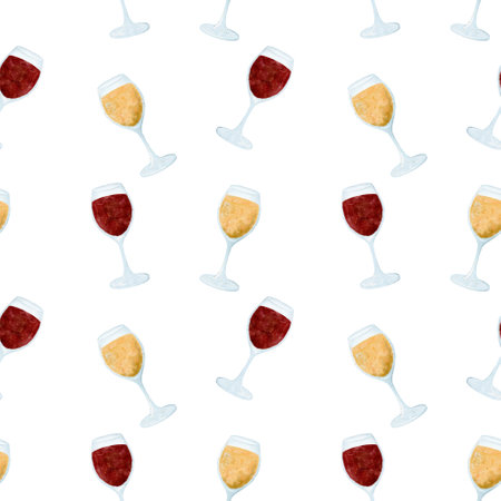 Explore a charming pattern with elegantly designed wine glasses and an array of snacksの写真素材