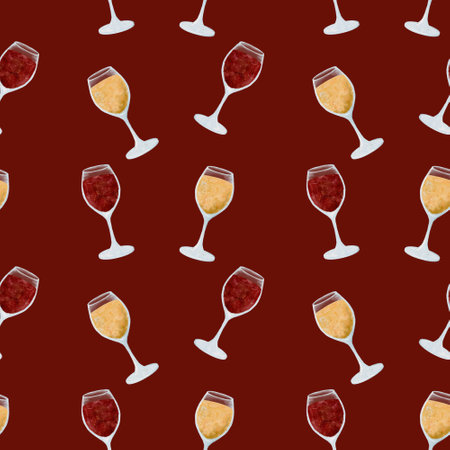 Explore a charming pattern with elegantly designed wine glasses and an array of snacksの写真素材