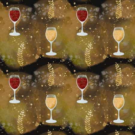 Beautiful and Elegant Wine Glasses Featured Against a Stunning Golden Accents Background Patternの写真素材