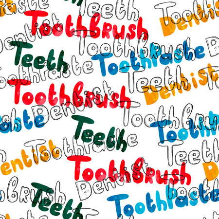 A Colorful and Engaging Dental Care Pattern Featuring Illustrations of Toothbrush and Teeth Graphicsのイラスト素材