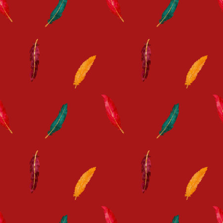 A Beautiful and Colorful Feather Pattern Set Against a White Background for Aesthetic Appealの写真素材