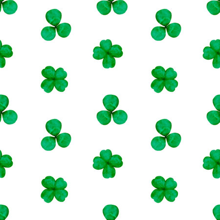 Discover our Green Clover Pattern, ideal for charming St. Patricks Day designsの写真素材