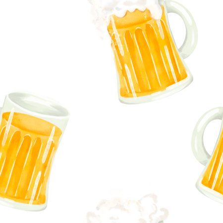 A Refreshing and Colorful Illustration of Beer Mugs Perfect for Fun and Celebrationsの写真素材