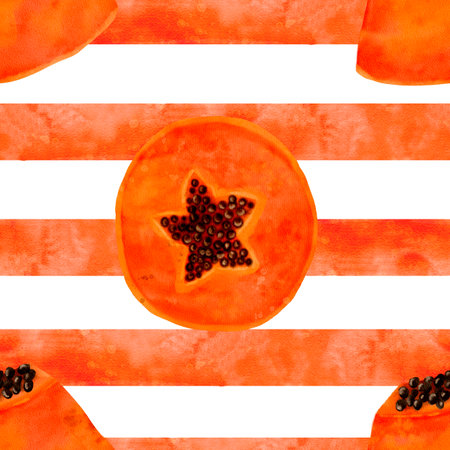 Discover Vibrant Papaya Patterns with a lovely Watercolor Background to enliven any spaceの写真素材