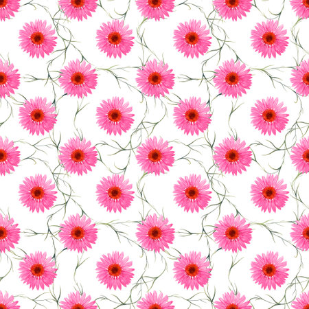 A Beautiful and Vibrant Floral Pattern Featuring Lovely Gerbera Daisies and Moreの写真素材