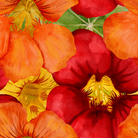 Watercolor Flowers Depicted in Striking Orange and Red Tonesの写真素材