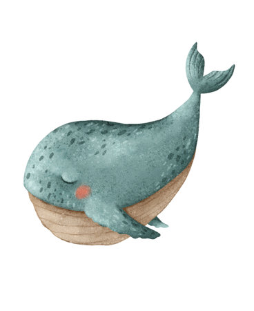 Cute Cartoon Whale Illustration Perfect for Decor in Childrens Roomsの写真素材