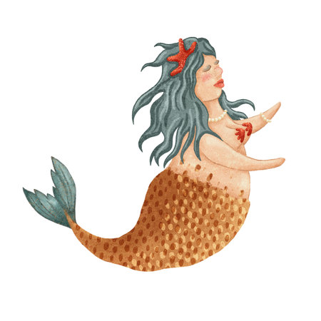 A Whimsical Mermaid Illustration Showcasing Unique Features and Colorful Detailsの写真素材