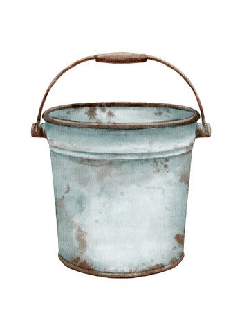 Vintage Metal Bucket that showcases a charming Patina Finishの写真素材