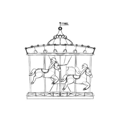 Charming and Colorful Carousel Featuring Galloping Horses Illustration in Vibrant Detailのイラスト素材