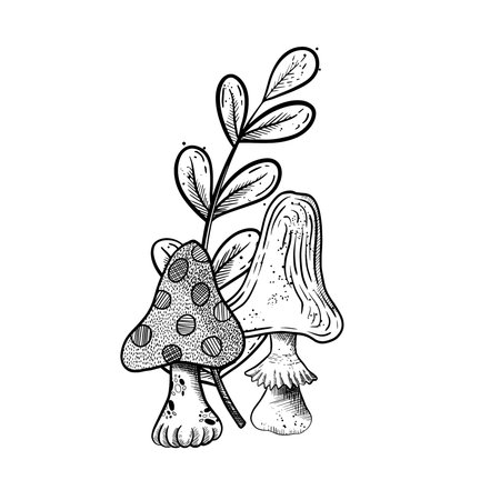 A Whimsical Mushroom Design Featuring Charming Leaves and Vibrant Colors and Patternsのイラスト素材
