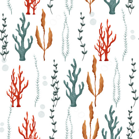 A Stunning Underwater Coral and Algae Pattern Design Featuring Vibrant Colors and Texturesの写真素材