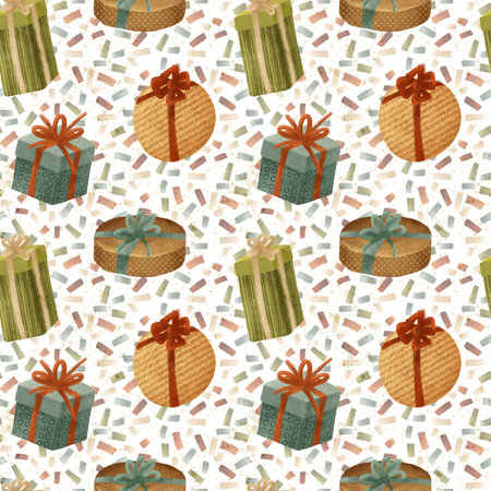 A Festive Gift Pattern Featuring Colorful Presents Perfect for Various Holiday Celebrationsの写真素材