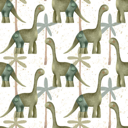 Adorable and Cute Dinosaur Pattern with Palms Playful, Fun, and Whimsical Designの写真素材