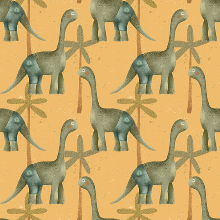 Adorable and Cute Dinosaur Pattern with Palms Playful, Fun, and Whimsical Designの写真素材