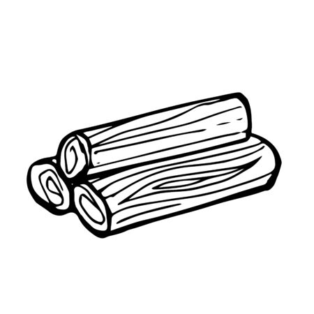 Illustration stack of firewood logs on white background. Forest Burning Firewood For Cooking Soup Meal.Tourism, camping. Design element for menu, poster, emblem, badge, banner, flyer.のイラスト素材