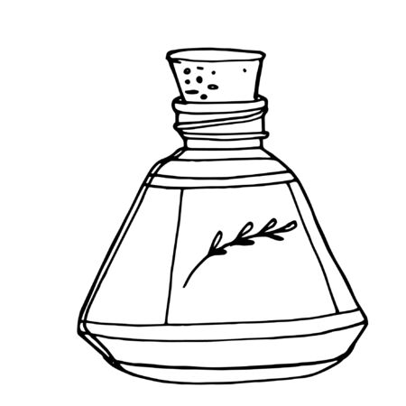 Potion, medicine, elixir, extracts, essential oil, medicine bottle illustration, drawing, engraving, ink line vector Antique vintage liquid filled bottlesのイラスト素材