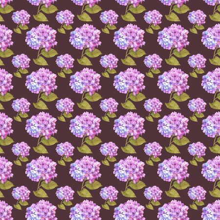 vintage floral bouquet of blooming hydrangea and garden and flowers, botanical illustration of natural hydrangea on white. Summer flower hydrangea postcard in a watercolor style.の写真素材