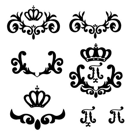 Elegant floral monograms and decorative elements. Design templates for invitations, labels. Wedding monograms. Calligraphic elegant ornament.のイラスト素材