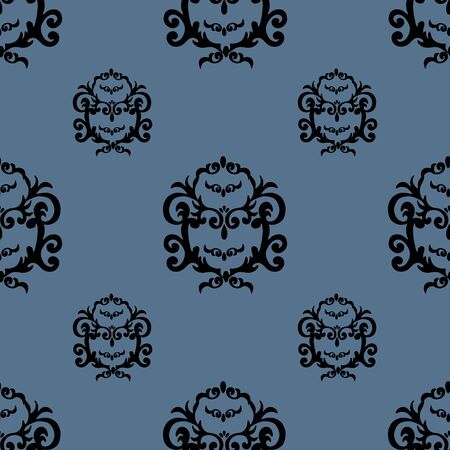 Lace black seamless pattern with flowers on a blue background.
decorative elements. Design templates for invitations, labels. Wedding monograms. Calligraphic elegant ornament.のイラスト素材